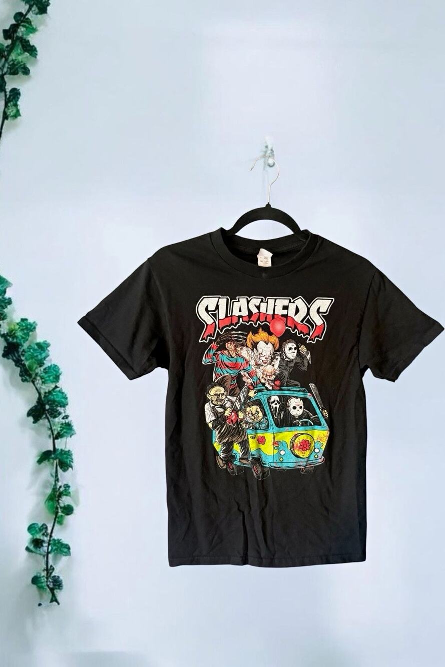 Fruit of the Loom Men's Size S T-Shirt Short Sleeve Black Horror Slashers Graphi